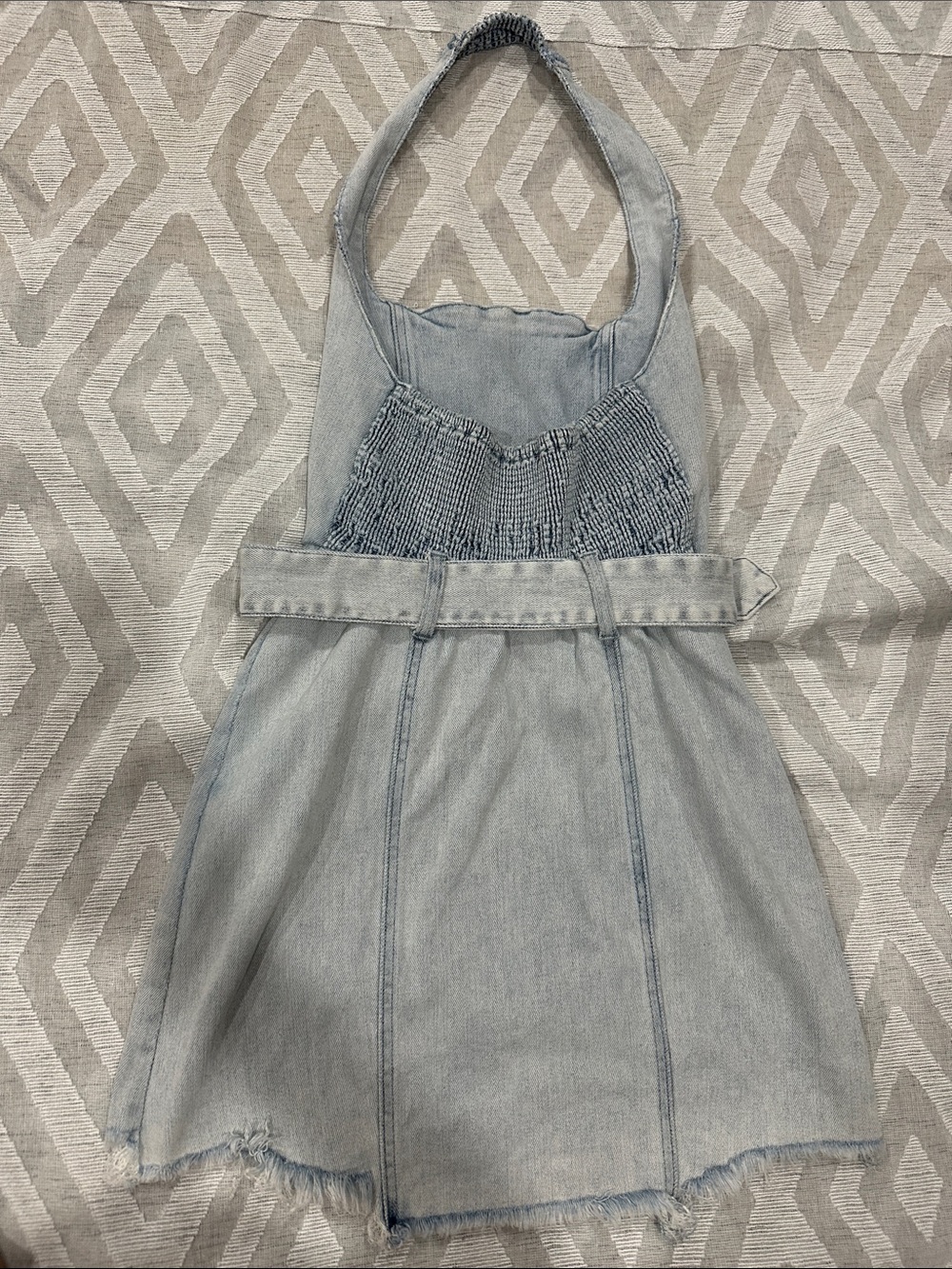 Show Me Your MuMu Light Blue Denim Halter Mini Dress with Gold Buckle - Picture 8 of 9